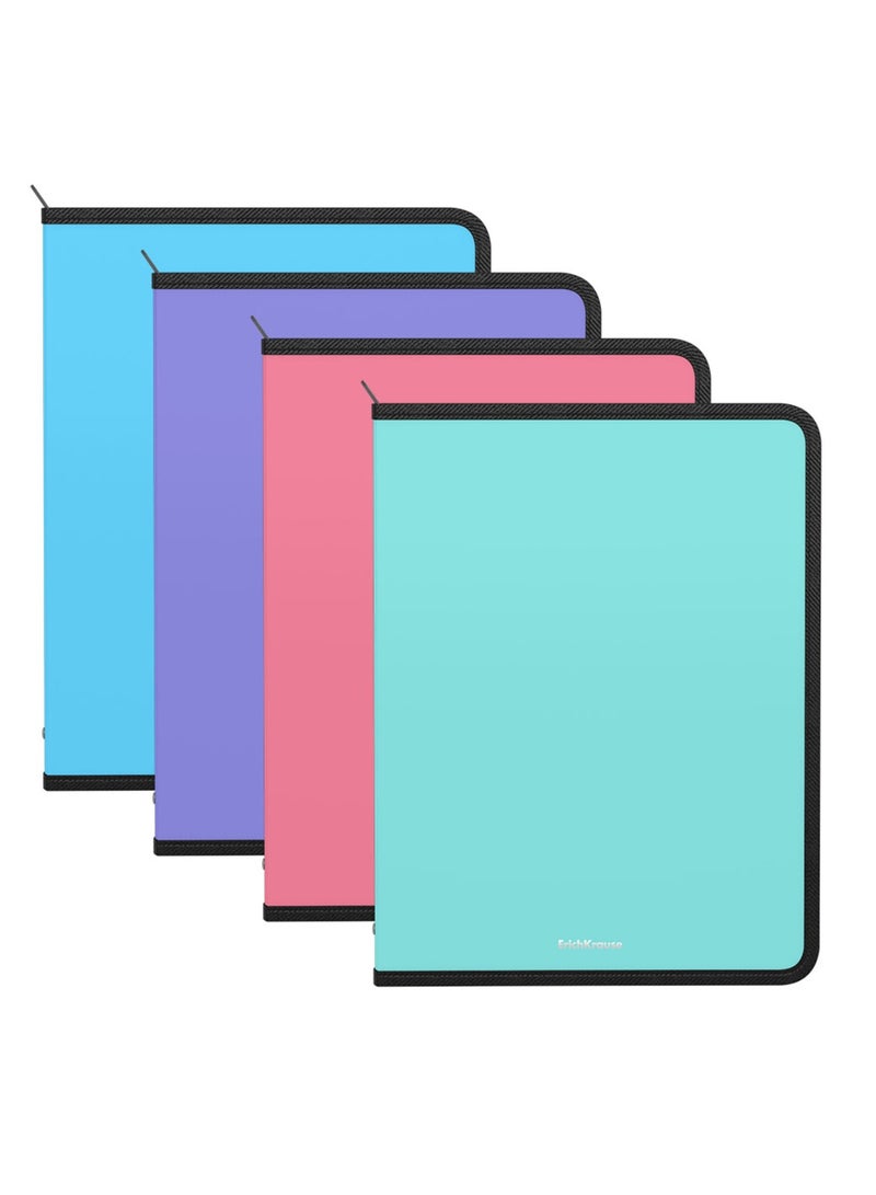 ErichKrause 4-Piece A4 Size Zipper File Folder Assorted Pastel Colours - Image 1