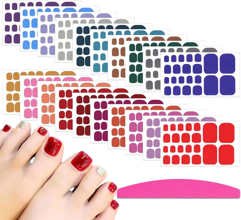 SILPECWEE 20 Sheets Toe Nail Stickers Full Nail Wraps Red Solid Color Toenail Polish Strips for Women Self Adhesive Toe Stickers Polish Gel Nail Strips for Nail Art with 1pc Nail File