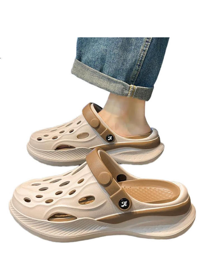 TonLion Unisex Sandals Summer Couple Hollow Shoes Men'S Outdoor Beach Slippers Beige Brown Size 38/39 - Image 3