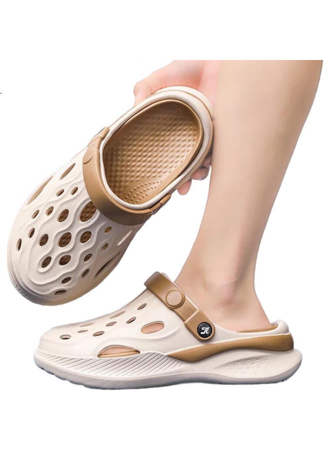 TonLion Unisex Sandals Summer Couple Hollow Shoes Men'S Outdoor Beach Slippers Beige Brown Size 38/39 - Image 2