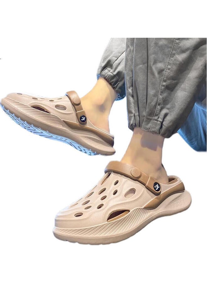 TonLion Unisex Sandals Summer Couple Hollow Shoes Men'S Outdoor Beach Slippers Beige Brown Size 38/39 - Image 1