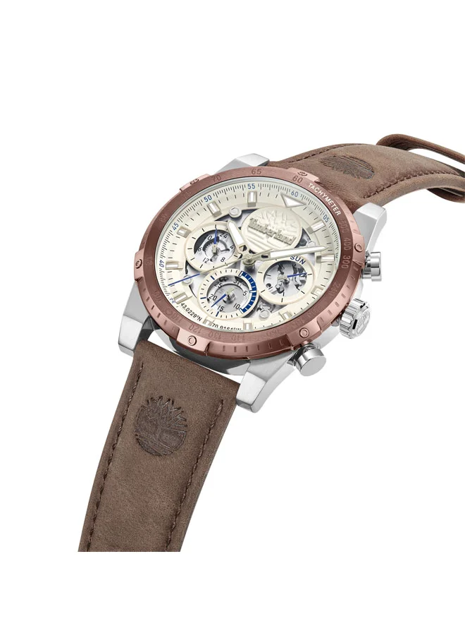 Timberland Sherbrook 45 mm Men's Multifunction Watch Cream Dial  & Dark Brown Leather Strap