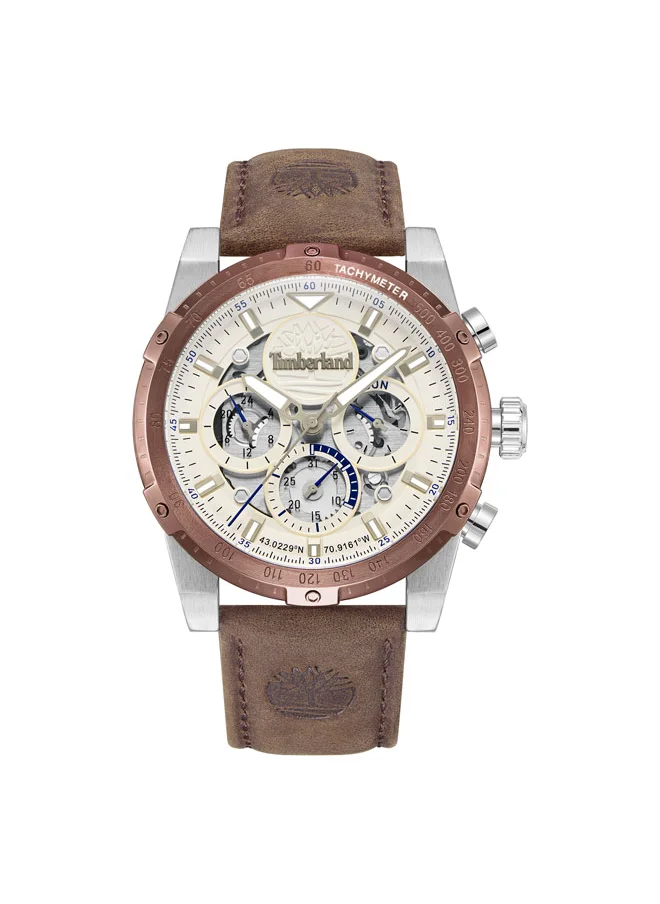 Timberland Sherbrook 45 mm Men's Multifunction Watch Cream Dial  & Dark Brown Leather Strap