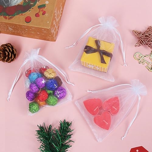 HRX Package 100pcs White Organza Bags, 4x6 inch Mesh Bags Drawstring Gift Bags Jewelry Pouches for Candy Wedding Favors Christmas - Image 5