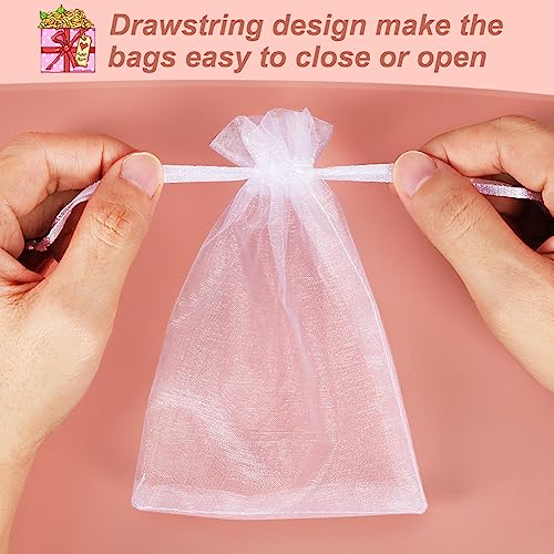 HRX Package 100pcs White Organza Bags, 4x6 inch Mesh Bags Drawstring Gift Bags Jewelry Pouches for Candy Wedding Favors Christmas - Image 3