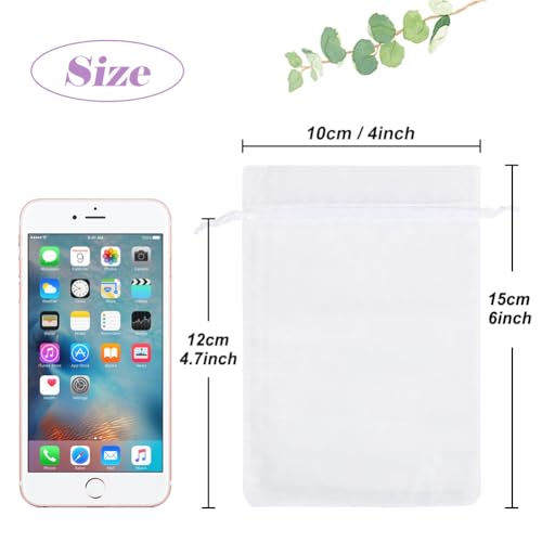 HRX Package 100pcs White Organza Bags, 4x6 inch Mesh Bags Drawstring Gift Bags Jewelry Pouches for Candy Wedding Favors Christmas - Image 4