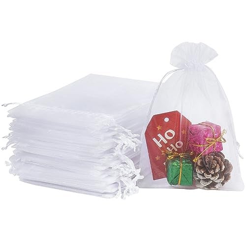 HRX Package 100pcs White Organza Bags, 4x6 inch Mesh Bags Drawstring Gift Bags Jewelry Pouches for Candy Wedding Favors Christmas - Image 1
