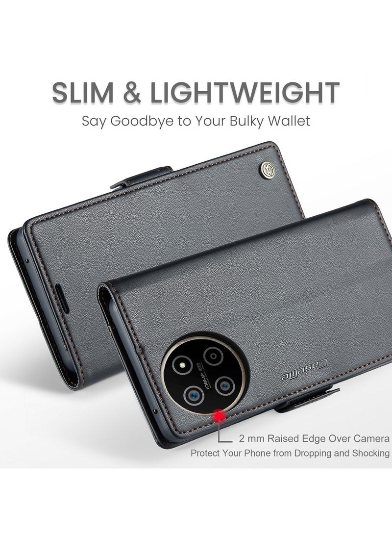 CaseMe Phone Case Luxury PU Leather Design Anti Fingerprint 023 Flip Cover Card Slot Holder Cover For Realme 11 4G (Black ) - Image 2