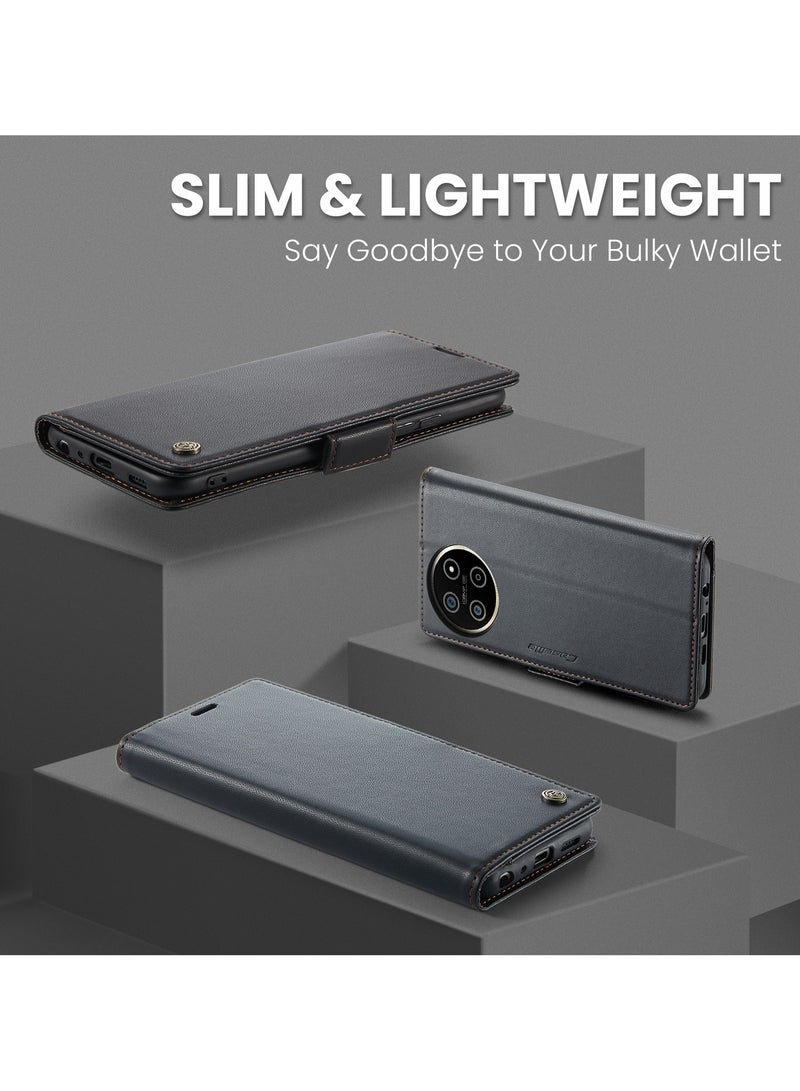 CaseMe Phone Case Luxury PU Leather Design Anti Fingerprint 023 Flip Cover Card Slot Holder Cover For Realme 11 4G (Black ) - Image 5