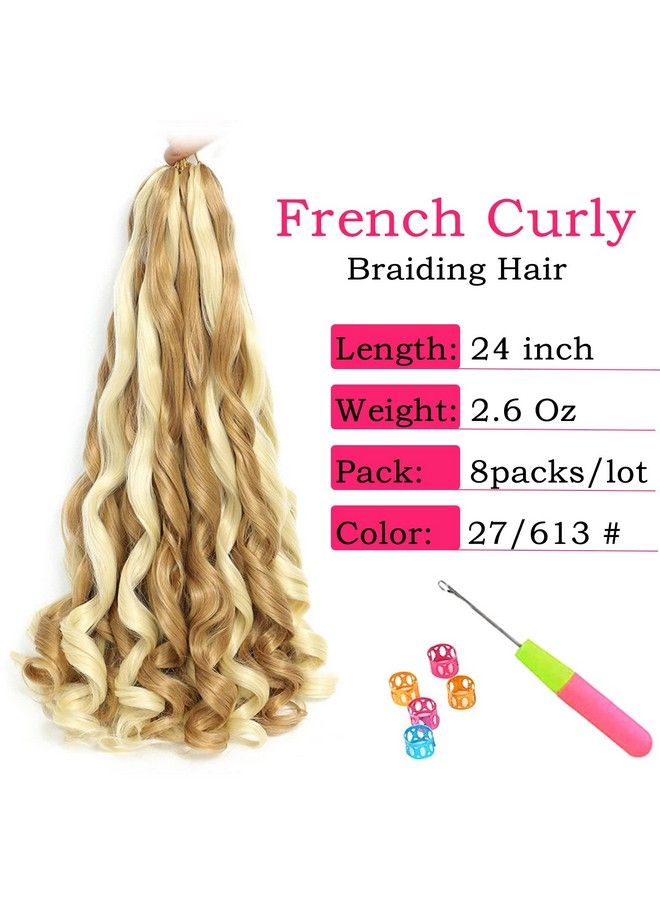 conrora French Curly Braiding Hair 24 Inch 8 Packs Pre Stretched Bouncy Braiding Hair Loose Wavy Braiding Hair Synthetic Hair Extensions For Black Women (24 Inch 8 Packs 27/613) - Image 3