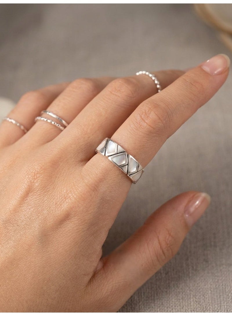 Kanira Premium 925 Sterling Silver Open Wrap Ring with Pearl Inlay | Contemporary Designer Jewelry | KANIRA | Size 8 - Image 1
