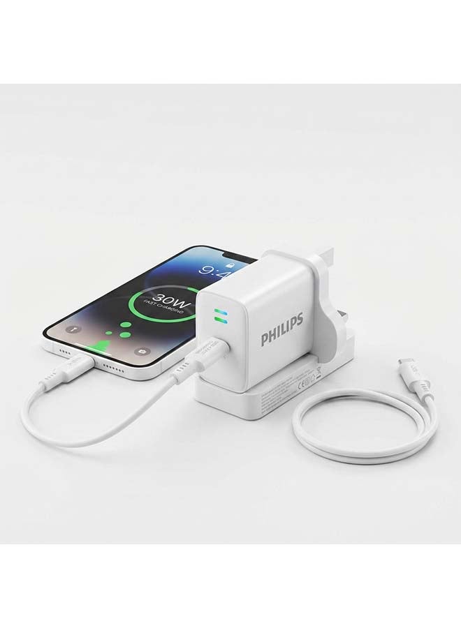 Philips 30W GaN USB-C Fast Wall Charger with Power Delivery, Compact Travel Adapter, Multi Protection Safety, Universal Fast Charging for iPhone Samsung iPad MacBook Air – DLP5312CW/05 White White - Image 3