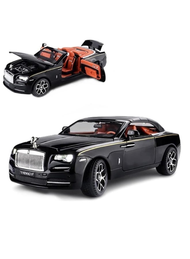Taizz Ventures 1:24 Rolls-Royce Phantom Convertible Diecast Model Car, Alloy Pull Back Toy with Sound and Light, Openable Doors, Hood and Trunk, Removable Roof, Collectible Gift for Kids and Adults, Black