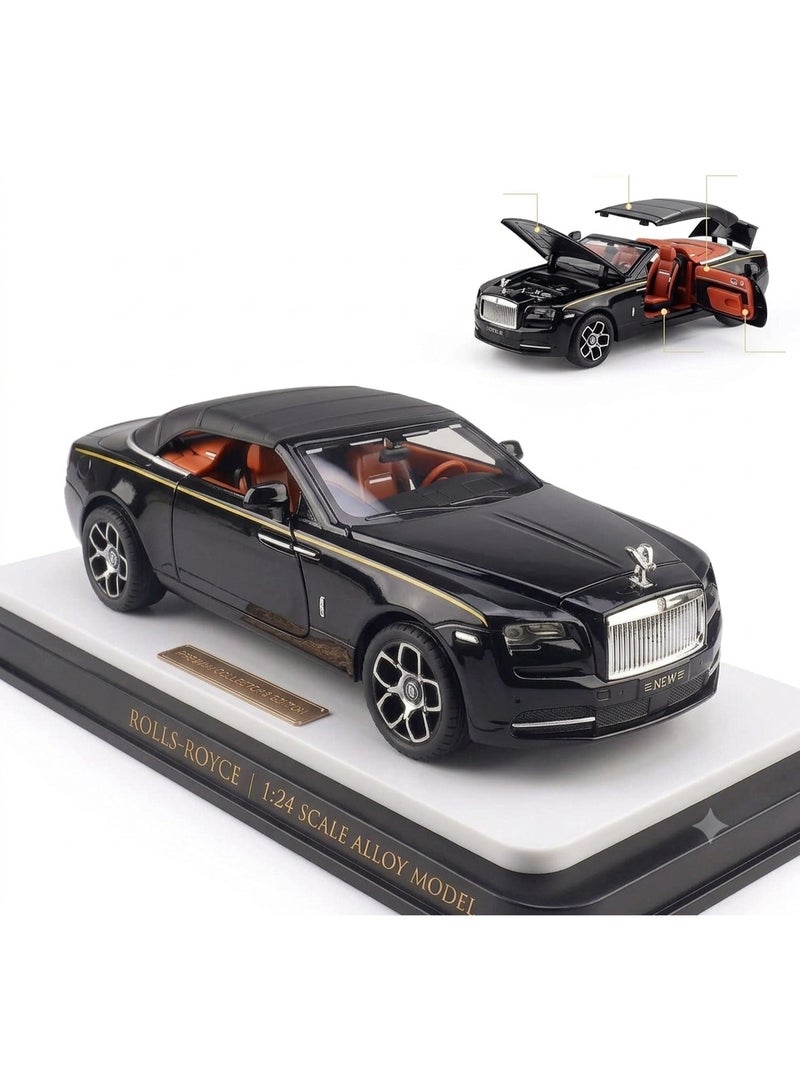 Taizz Ventures 1:24 Rolls-Royce Phantom Convertible Diecast Model Car, Alloy Pull Back Toy with Sound and Light, Openable Doors, Hood and Trunk, Removable Roof, Collectible Gift for Kids and Adults, Black - Image 1