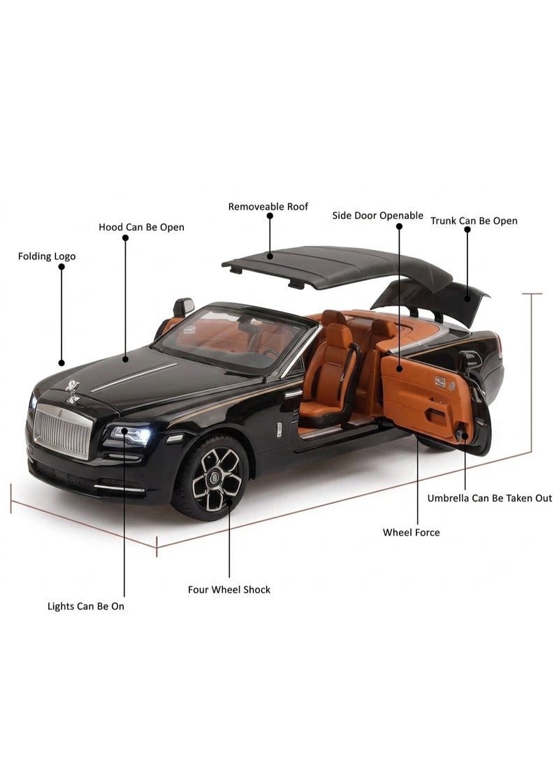Taizz Ventures 1:24 Rolls-Royce Phantom Convertible Diecast Model Car, Alloy Pull Back Toy with Sound and Light, Openable Doors, Hood and Trunk, Removable Roof, Collectible Gift for Kids and Adults, Black - Image 4
