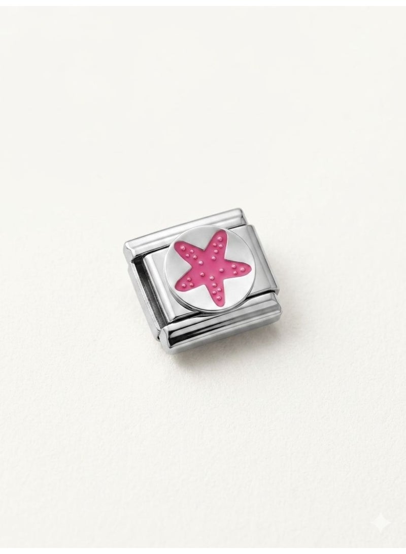 Italian Bracelet Charm, Stainless Steel, Pink Starfish Enamel