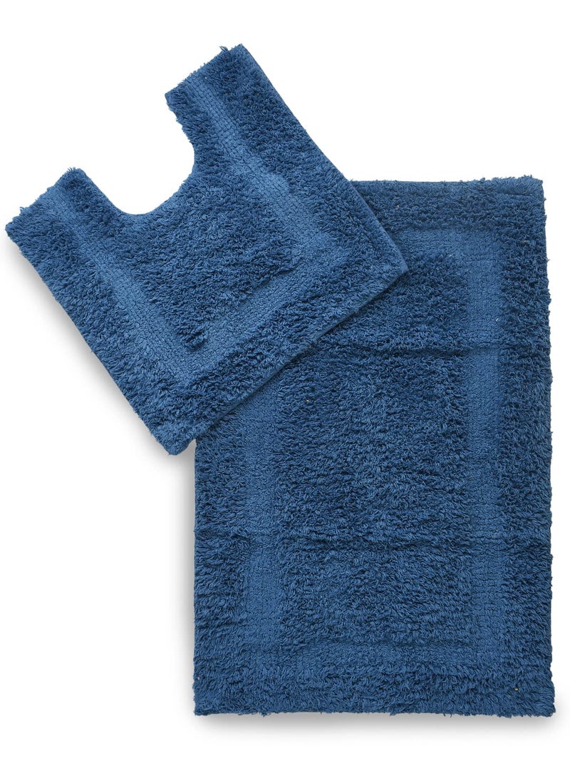 SASHAA WORLD Solid Anti Skid Bathmat and Contour Set (Cotton,50 X 80 CM, Navy) - Image 1