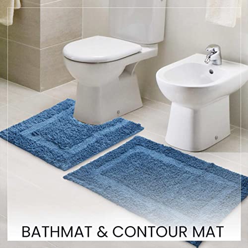 SASHAA WORLD Solid Anti Skid Bathmat and Contour Set (Cotton,50 X 80 CM, Navy) - Image 2