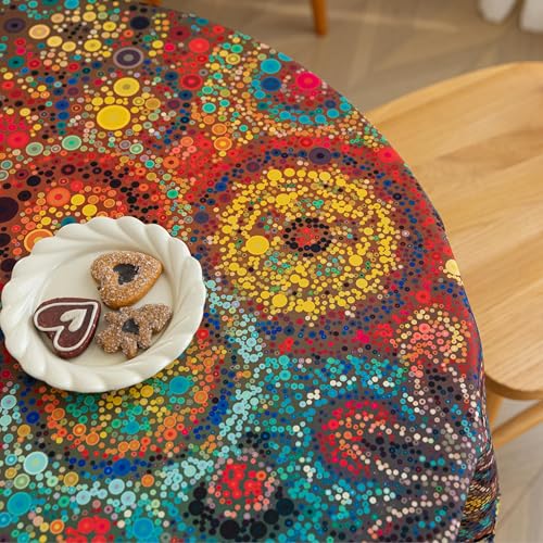 Erbnaryx Boho Tablecloth for Round Tables,Fringed Edges with Geometric Pattern Tablecloths,Farmhouse Floral Table Cover Cloth Decorative for Kitchen Dining Room,60"（Round） - Image 2