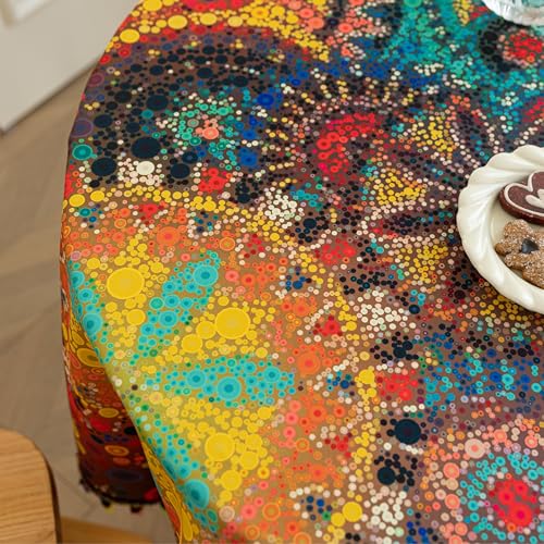 Erbnaryx Boho Tablecloth for Round Tables,Fringed Edges with Geometric Pattern Tablecloths,Farmhouse Floral Table Cover Cloth Decorative for Kitchen Dining Room,60"（Round） - Image 4
