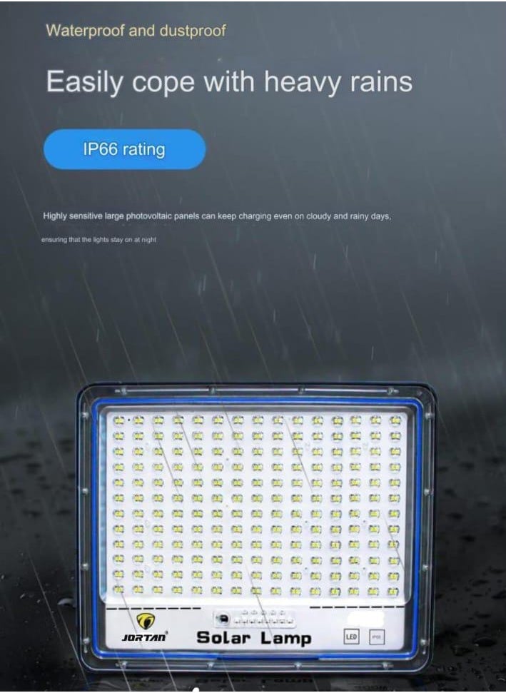 جورتان JORTAN 100 Watt Solar LED Flood Light، لوحة شمسية 8 وات، بطارية 12000 مللي أمبير، سطوع عالي، IP66 مقاوم للماء، بطارية احتياطية من 12 إلى 15 ساعة، ضوء غامر بالطاقة الشمسية داخلي وخارجي  - Image 4
