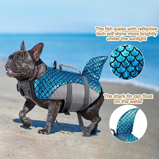 Olpad Life Jacket for Dogs, Dog Life Jacket, Adjustable Safety Jacket for Dog Flotation, Shark Safety Vest, Lifesaver Swimming Training, Summer Swimwear for Dogs [Blue M] - Image 3