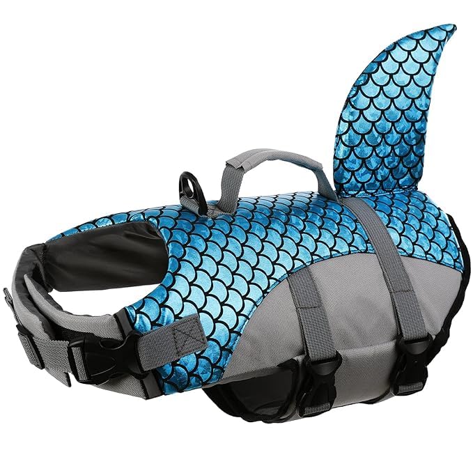 Olpad Life Jacket for Dogs, Dog Life Jacket, Adjustable Safety Jacket for Dog Flotation, Shark Safety Vest, Lifesaver Swimming Training, Summer Swimwear for Dogs [Blue M] - Image 1