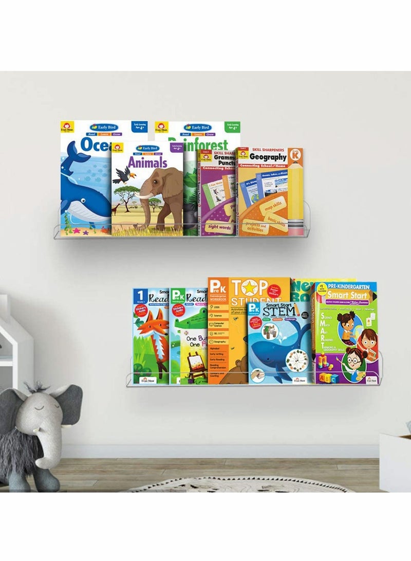 2 Pack Clear Acrylic Shelf Invisible Floating Wall Ledge Bookshelf Organizer, Book Display Shelves Wall Mounted 15 Inch - Image 2