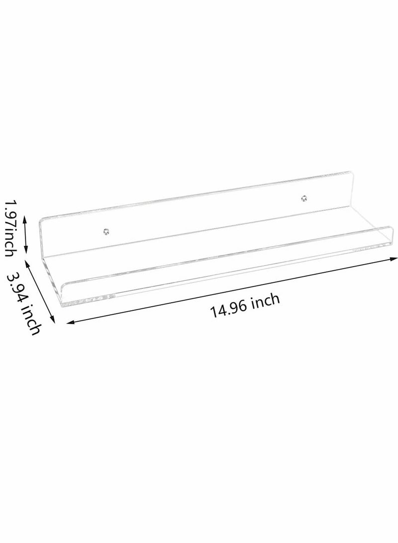 2 Pack Clear Acrylic Shelf Invisible Floating Wall Ledge Bookshelf Organizer, Book Display Shelves Wall Mounted 15 Inch - Image 3