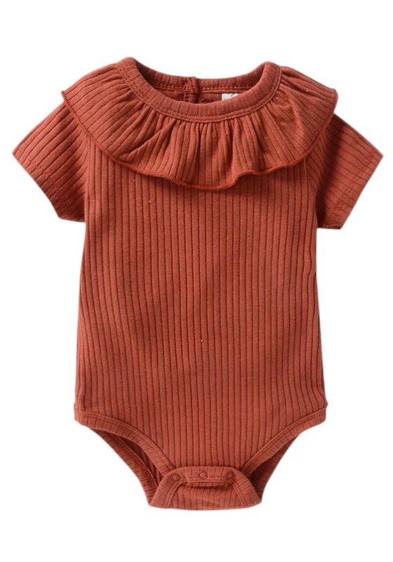 Bambimici Bambimici Plain Dark Orange Short Sleeve Bodysuit
