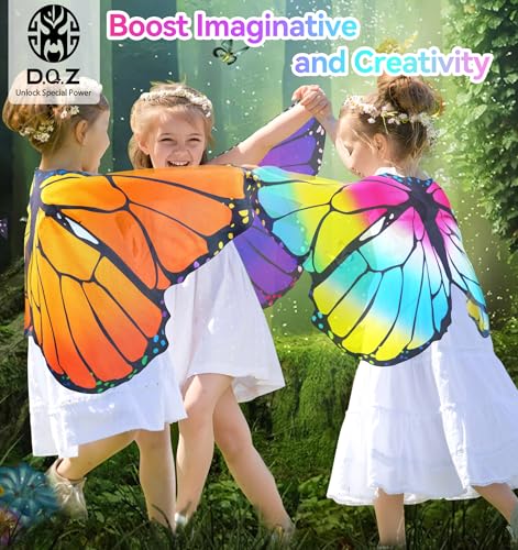 D.Q.Z Fairy Butterfly-Wings Costumes for Girls Dress Up Clothes Rainbow Tutu Mask Headband Role Play Toys for Girl 3-8 Gift (Rainbow) - Image 4
