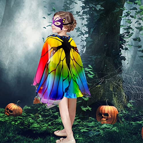 D.Q.Z Fairy Butterfly-Wings Costumes for Girls Dress Up Clothes Rainbow Tutu Mask Headband Role Play Toys for Girl 3-8 Gift (Rainbow) - Image 2