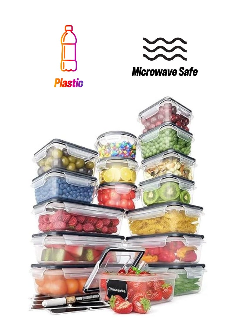 ميكسد مجموعة حاويات تخزين الطعام 32 قطعة من تراسل مع اغطية سهلة الكبس (16 غطاء + 16 حاوية) - حاويات بلاستيكية محكمة الغلق لتنظيم المخزن والمطبخ - مع ملصقات وعلامات مجانية (16) - Image 1