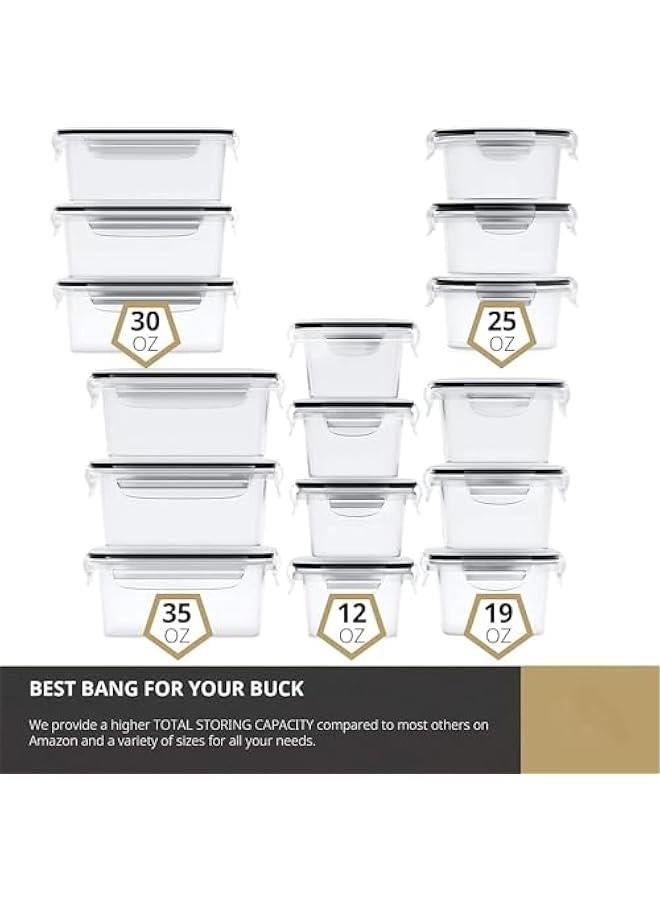 ميكسد مجموعة حاويات تخزين الطعام 32 قطعة من تراسل مع اغطية سهلة الكبس (16 غطاء + 16 حاوية) - حاويات بلاستيكية محكمة الغلق لتنظيم المخزن والمطبخ - مع ملصقات وعلامات مجانية (16) - Image 2