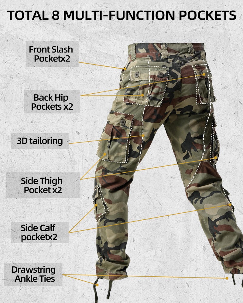 AKARMY Men's Fleece Lined Hiking Pants Outdoor Cargo Pants Casual Work Ski Pants with 8 Pockets 3358 C29 Camo 36 - Image 3