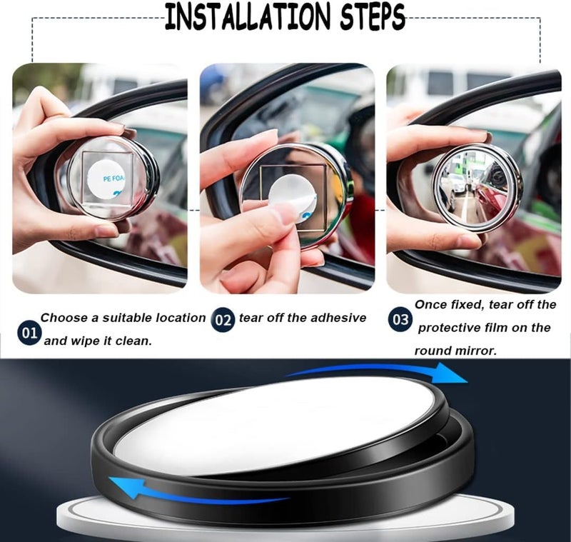Blind Spot Mirror for Car Side Mirrors 360° Rotation – High Definition Wide Angle Crystal Glass Convex Mirror Waterproof for Improved Driving Safety and Visibility - Image 3