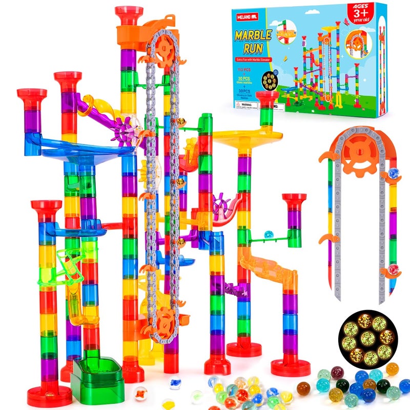 Meland 247Pcs Marble Run with Motorized Elevator Construction Building Blocks Toys with 30 Glass Marbles and 30 Glow in The Dark Marbles STEM Gifts for Boys and Girls - Image 2