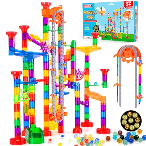 Meland 247Pcs Marble Run with Motorized Elevator Construction Building Blocks Toys with 30 Glass Marbles and 30 Glow in The Dark Marbles STEM Gifts for Boys and Girls - Image 1