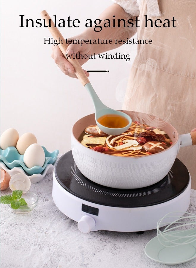 12-piece Silicone Cooking Utensils Set With Wooden Handles，Nonstick Cookware with Storage Bucket，BPA FREE，Heat-resistant,Light Green  - Image 5
