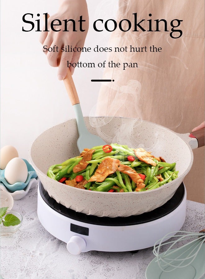 12-piece Silicone Cooking Utensils Set With Wooden Handles，Nonstick Cookware with Storage Bucket，BPA FREE，Heat-resistant,Light Green  - Image 4
