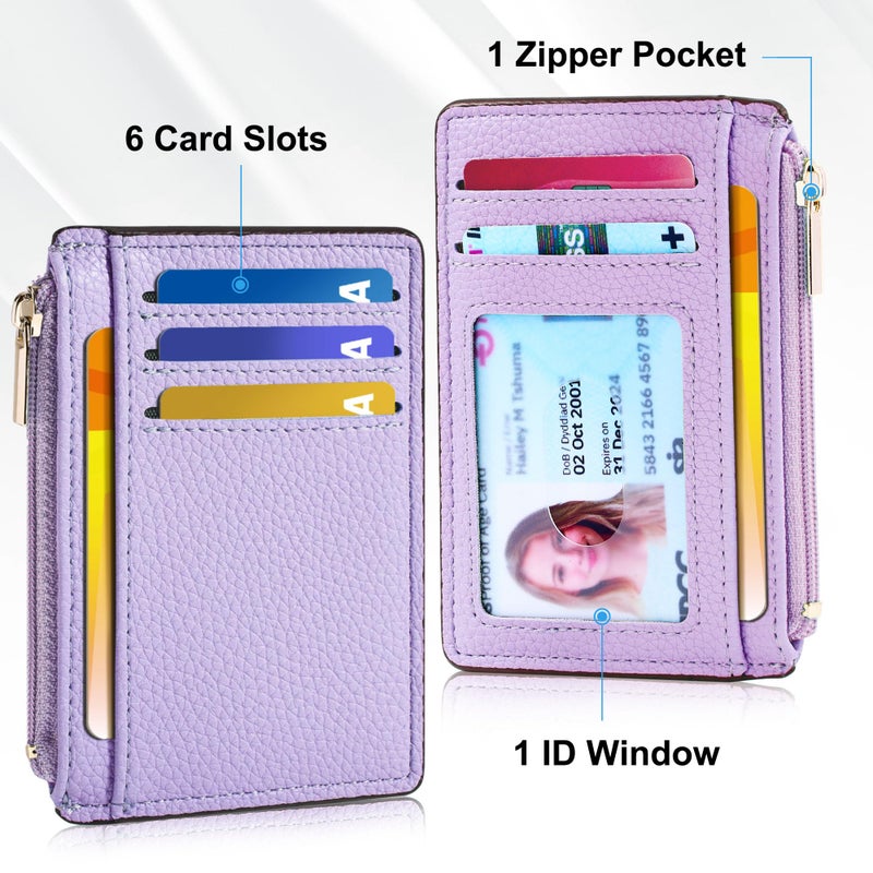 Tipmile Credit Card Holder for Women Slim Minimalist Front Pocket RFID Blocking Wallet Small Compact Card Case with ID Window, Lavender Purple - Image 3
