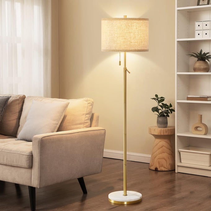 MARBLE FLOOR LAMP ADJUSTABLE HEIGHT STANDING LAMP WITH MARBLE BASE TALL LAMP WITH PULL CHAIN SWITCH FLOOR LAMPS FOR LIVING ROOM BEDROOM OFFICE BULBS NOT INCLUDEDGOLD