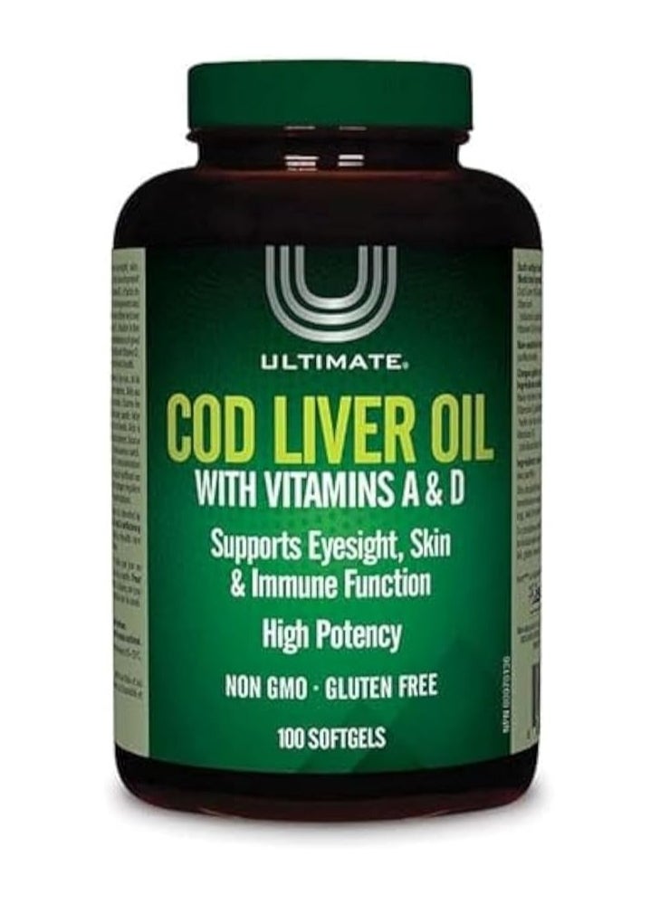 Ultimate Ultimate Cod Liver Oil with Vitamin A & D – Eye & Immune Support, 60 Softgels 