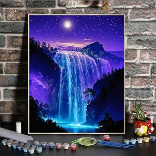 ldazao Paint By Numbers Kit for Adults Starry Waterfall Paint By Number Kits for Beginner Acrylic On Canvas Forest Oil Painting Kit Adults PaintByNumber Kits for Gift Home Wall Decor 16x20 Inch - Image 3