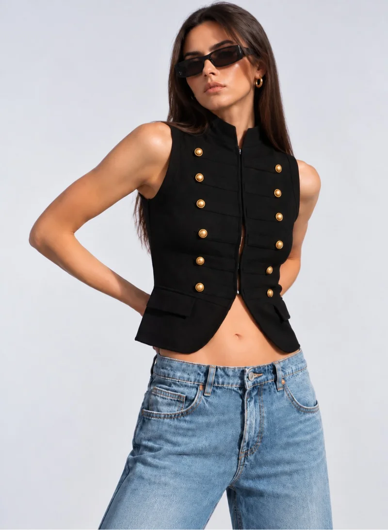 Ginger Napolean Button Detail Sleeveless Knitted Vest
