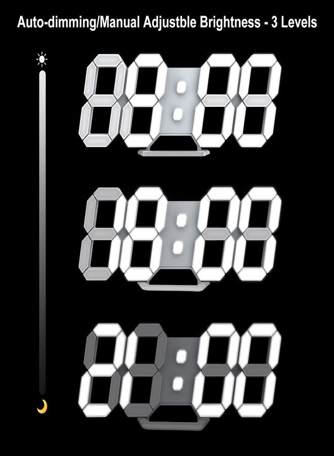 Deeyaple Led Digital Alarm Clock 3D Small Wall Clock No Noise Snooze Dimmable Time Memory 12/24 Date Temperature Remote Control Night Light Office Kitchen living Room Bedroom (White, 25CM) - Image 5