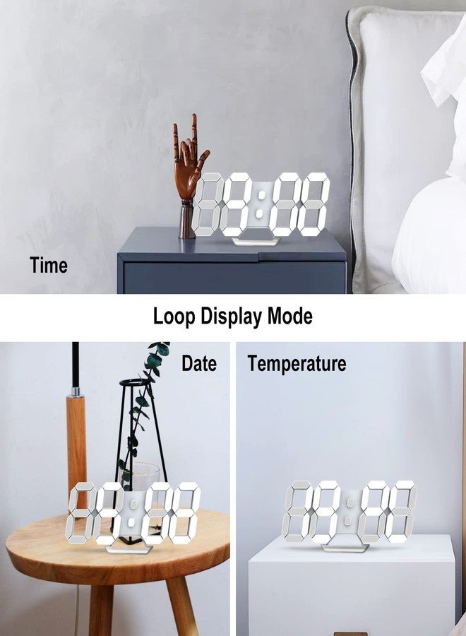 Deeyaple Led Digital Alarm Clock 3D Small Wall Clock No Noise Snooze Dimmable Time Memory 12/24 Date Temperature Remote Control Night Light Office Kitchen living Room Bedroom (White, 25CM) - Image 3