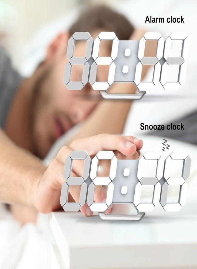Deeyaple Led Digital Alarm Clock 3D Small Wall Clock No Noise Snooze Dimmable Time Memory 12/24 Date Temperature Remote Control Night Light Office Kitchen living Room Bedroom (White, 25CM) - Image 4