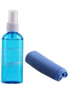 A piece of flour cloth to remove dust from the computer screen with a liquid screen cleaner spray for LCD screens