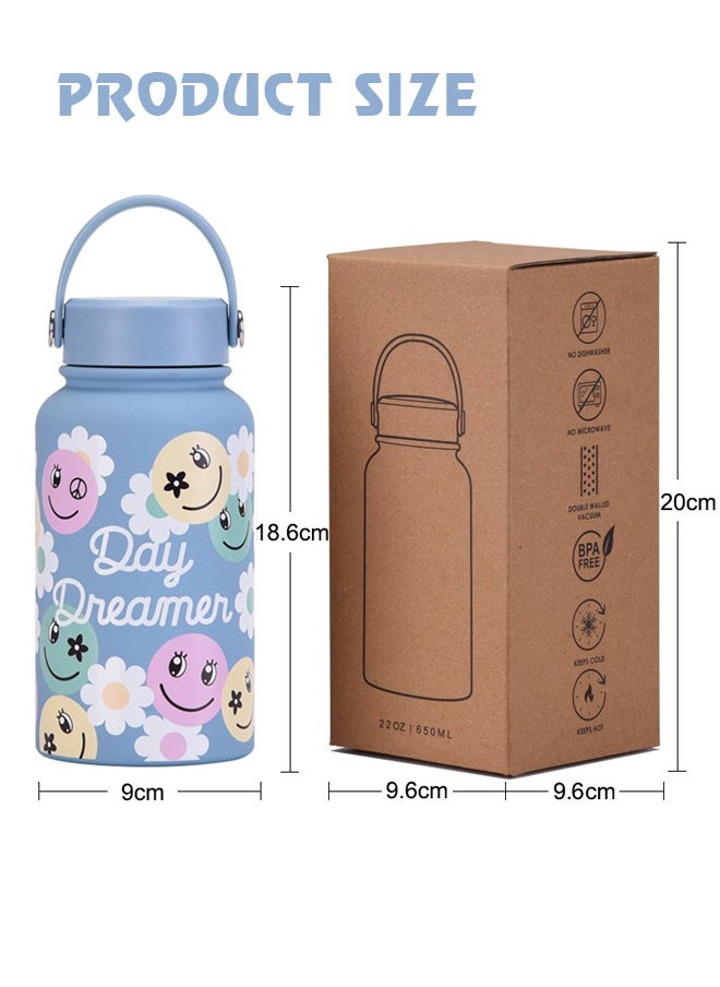 Soft Touch 650ML Baby Bottle Stainless Steel Toddler Water Bottle Toddler Thermos Bottle with Handle Cover and Wide Mouth Double Wall for Hot & Cold Liquids  - Image 4